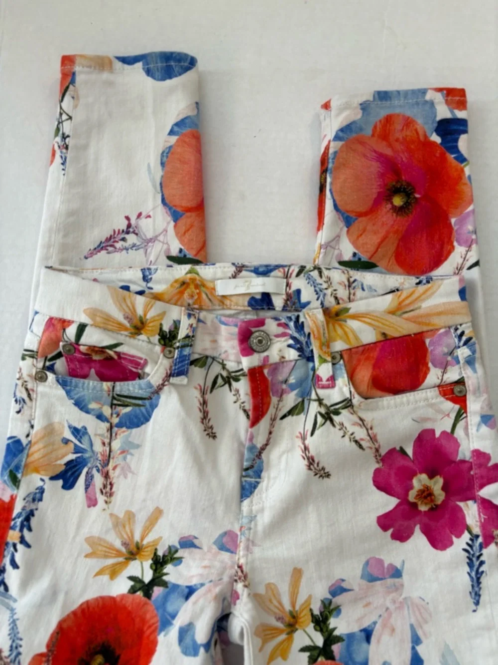 7 For All Mankind Seaside Poppy Floral Print Ankle Skinny Jeans Sz:25 - Picture 8 of 10